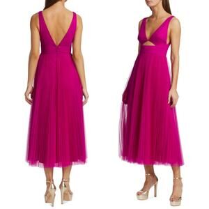 Monique Lhuillier Tulle Cut Out Midi Dress Pink Size 4 NWT‎